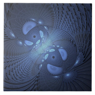 Modernes Abstraktes Trendy Dusk Blue Fraktal Art C Fliese