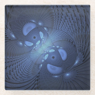 Modernes Abstraktes Trendy Dusk Blue Fraktal Art C Glasuntersetzer