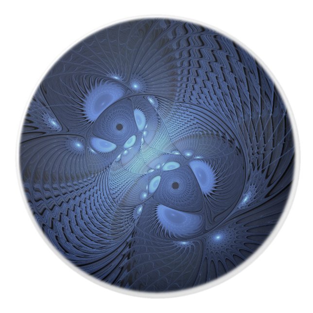 Modernes Abstraktes Trendy Dusk Blue Fraktal Art C Keramikknauf (Vorderseite)