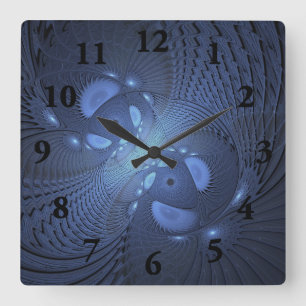 Modernes Abstraktes Trendy Dusk Blue Fraktal Art C Quadratische Wanduhr