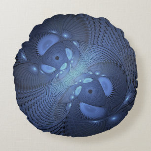 Modernes Abstraktes Trendy Dusk Blue Fraktal Art C Rundes Kissen