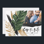 Modernes abstraktes, tropisches Hochzeitsfest-Foto Save The Date<br><div class="desc">Moderne tropische abstrakt bemalte Hochzeitsfeier Single Foto Save the Date Karte. Teil einer modernen Hochzeitskollektion.</div>