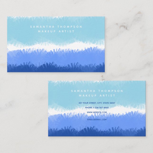 Modernes Abstraktes Watercolor Blue Business Makeu Visitenkarte (Vorne/Hinten)