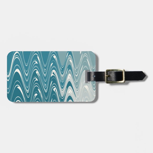 Modernes Abstraktes "Waves" Design in Blue Ombre Gepäckanhänger (Vorderseite horizontal)