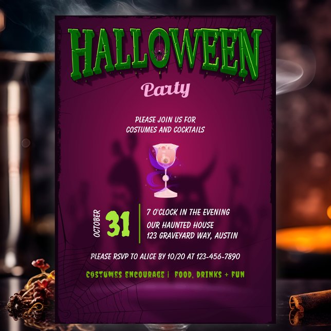 Modernes Adult Halloween Cocktail Party Einladung (Von Creator hochgeladen)