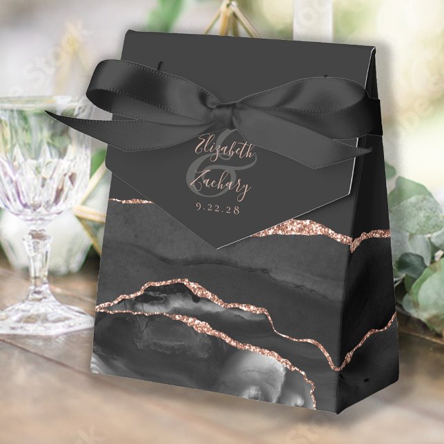 Modernes Agate Geode Black Rose Gold Geschenkschachtel (Von Creator hochgeladen)