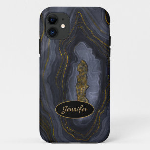 Modernes Agate Gray & Gold Crystal Personalize Case-Mate iPhone Hülle