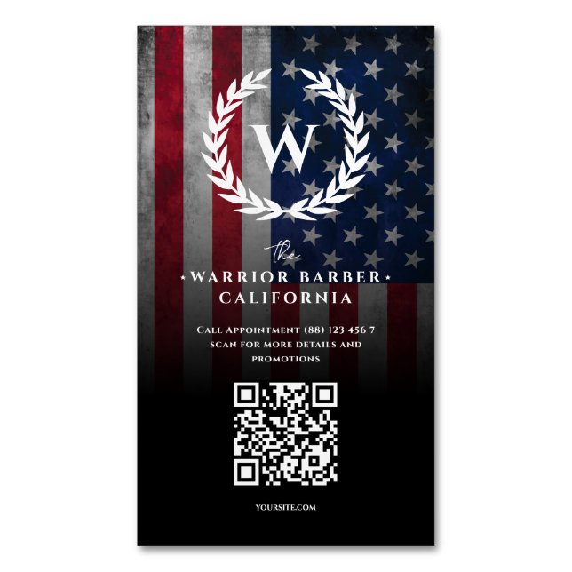 Modernes amerikanisches Flag US Barbershop Monogra Magnetische Visitenkarte (Vorderseite Vertikal)