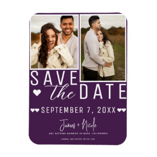 Modernes Amethyst Save the Date 2 Foto Hochzeit Magnet