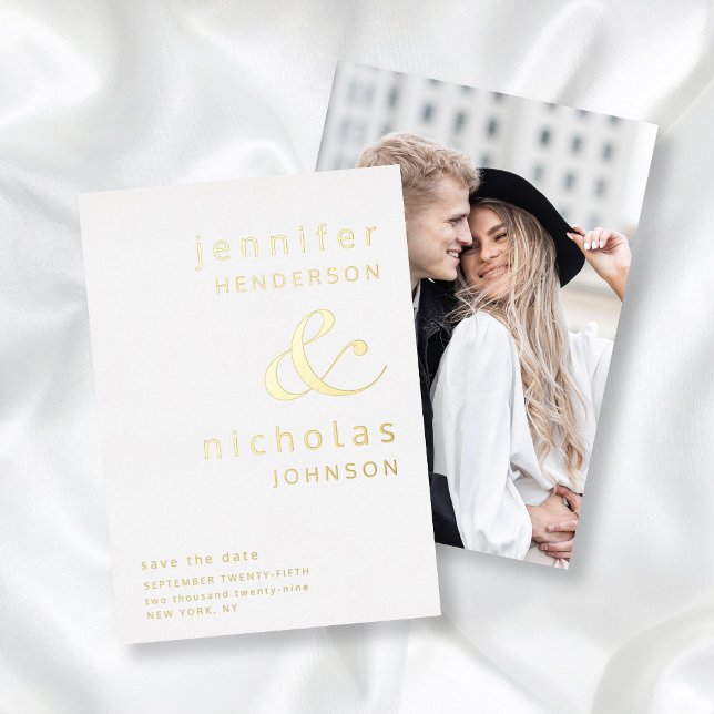 Modernes Ampersand-Foto Save the Date Gold Folieneinladung (Von Creator hochgeladen)