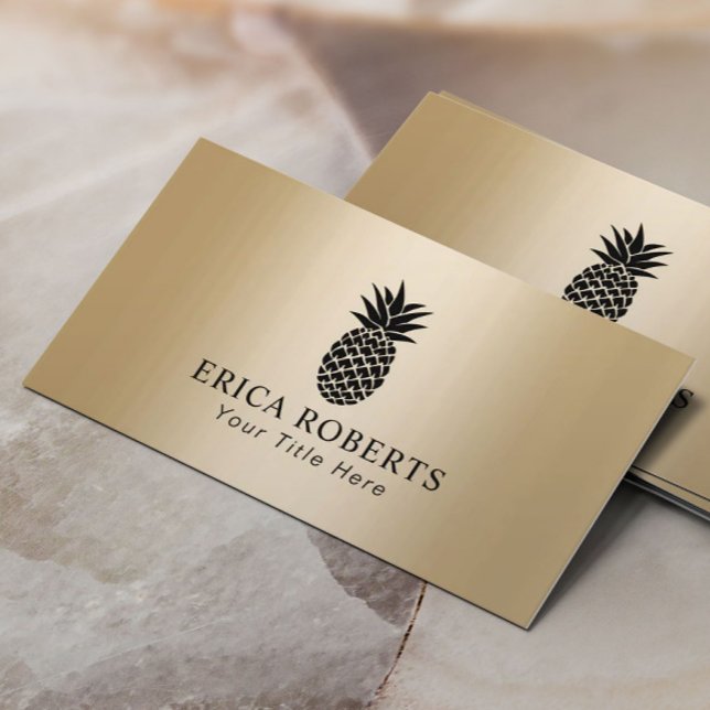 Modernes Ananas-Logo Eleganter goldener Hintergrun Visitenkarte (Von Creator hochgeladen)