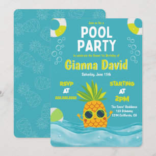 Modernes Ananas Pool Party Geburtstag Sommer Einladung