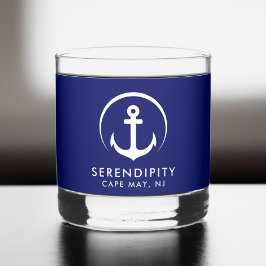 Modernes Ankerbootlogo Navy Blue Whiskyglas