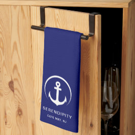 Modernes Ankermongram Navy Blue Geschirrtuch