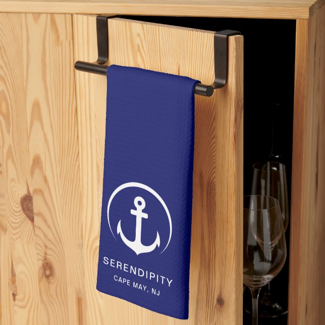 Modernes Ankermongram Navy Blue Geschirrtuch (Drittel gefaltet)