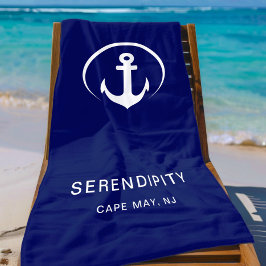 Modernes Ankermongram Navy Blue Strandtuch