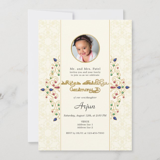 Modernes Annaprashan First Rice Zeremonie Foto Einladung (Vorderseite)