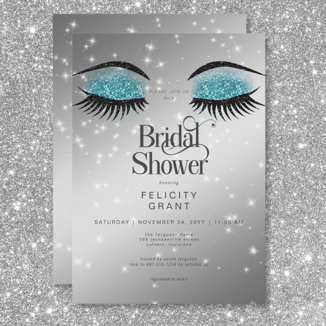 Modernes Aqua Aquamarin Glam Eyes Brautparty Einladung (Modern Aqua Teal Glam Eyes Bridal Shower Invitation)