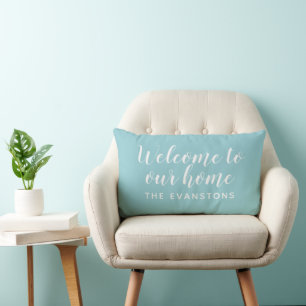 Modernes Aqua Blue Begrüßung Zuhause mit eigenem N Lendenkissen
