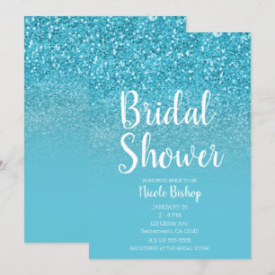 Modernes Aqua Blue Glam Glitzer Brautparty Einladung