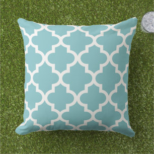Modernes Aqua Blue marokkanisches Quatrefolienmust Kissen Für Draußen