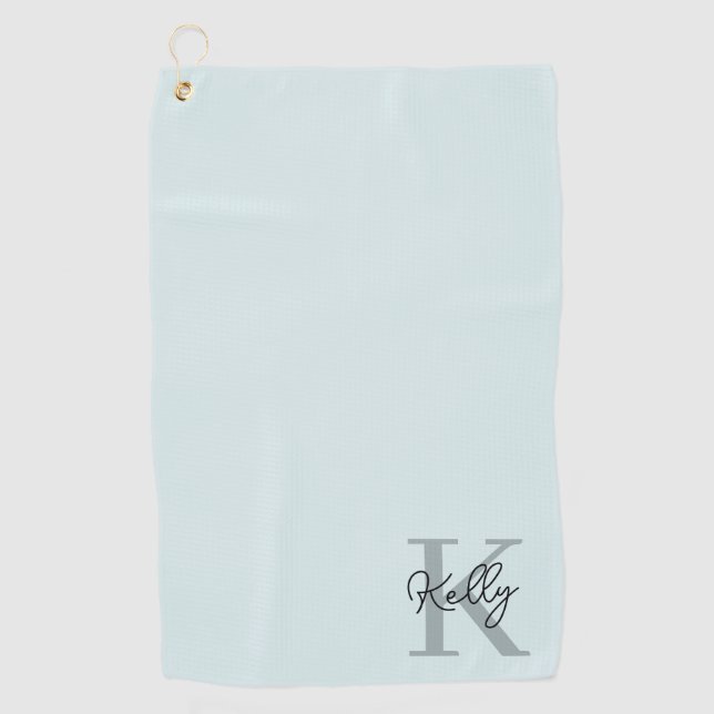 Modernes Aqua Blue Monogram Script Golfhandtuch (Vorderseite)