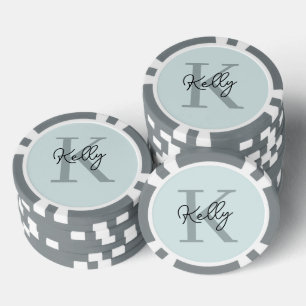 Modernes Aqua Blue Monogram Script Pokerchips