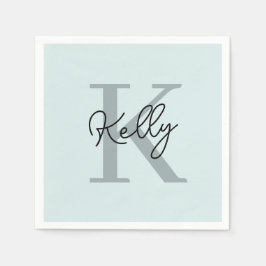 Modernes Aqua Blue Monogram Script Serviette