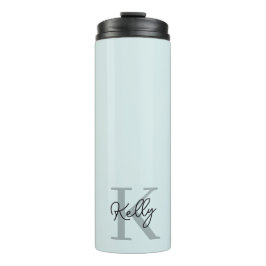 Modernes Aqua Blue Monogram Script Thermosbecher
