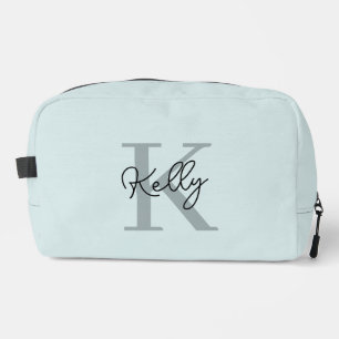 Modernes Aqua Blue Monogram Script Waschbeutel