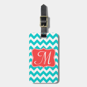 Modernes Aqua Coral Zickzack Zig Monogram Gepäckan Gepäckanhänger