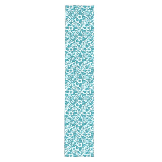 Modernes Aqua Floral Mittelgroßer Tischläufer (Vorderseite)