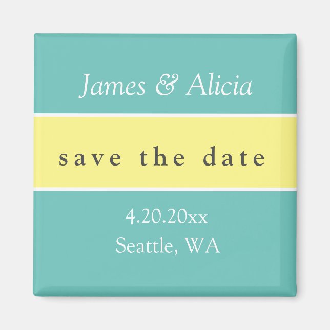 Modernes Aqua & Gelb Save the Date Magnet (Vorne)