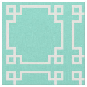Modernes Aqua und weißes griechisches Schlüsselmus Stoff