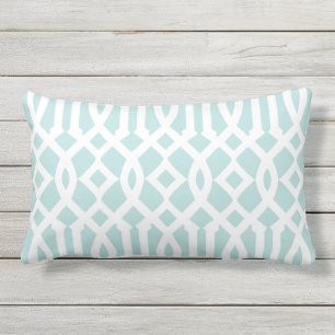 Modernes Aqua- und White Trellis-Muster Kissen Für Draußen