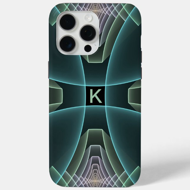 Modernes Aquamarin geometrisches Fraktal Graphic M Case-Mate iPhone Hülle (Rückseite)