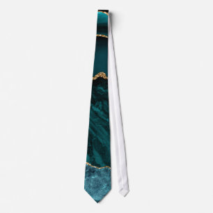 Modernes Aquamarin & Gold Agate Stone Abstract Des Krawatte