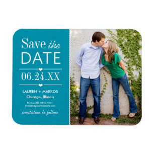 Modernes Aquamarin Hearts Wedding Foto Save the Da Magnet