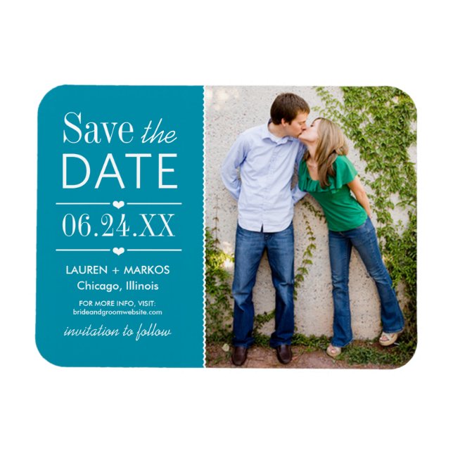 Modernes Aquamarin Hearts Wedding Foto Save the Da Magnet (Horizontal)