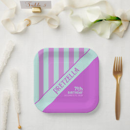 Modernes, Aquamarin rosa Streifen Papierplatte in  Pappteller