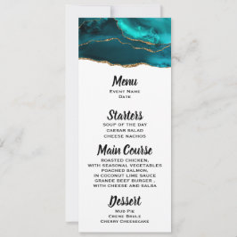 Modernes Aquamarines Agate & Gold Ribbon Menü Einladung