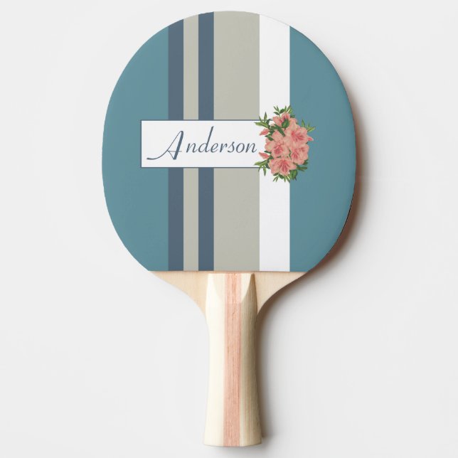Modernes Aquamarines Blau und gestreifte Blüten Tischtennis Schläger (Vorderseite)