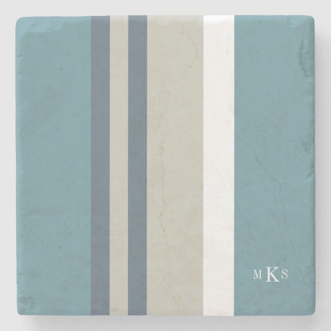 Modernes Aquamarines Blau und Tan Streifen Persona Steinuntersetzer (Vorderseite)