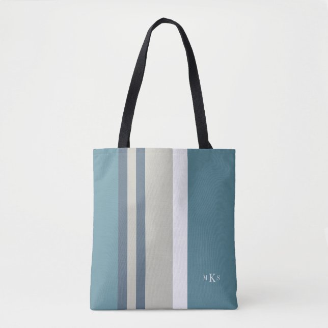 Modernes Aquamarines Blau und Tan Streifen Persona Tasche (Vorderseite)