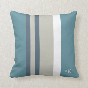 Modernes Aquamarines Blau und Tan Strick Personali Kissen