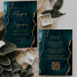 Modernes Aquamarines Blue Agate Script QR Code Hoc Einladung<br><div class="desc">Diese elegante Hochzeitseinladung zeigt ein Hintergrundbild des aquamarinen blauen Aquarelles mit vergoldetem Imitat Glitzer. Der anpassbare Text kombiniert goldfarbene moderne Handschrift, Copperplate und kursiven Schriftart. Die Rückseite bietet Platz für Hochzeitsdetails auf einem aquamarinen Hintergrund, zusammen mit einem QR-Code, den die Gäste scannen können, um Ihre Website und UAWG zu besuchen,...</div>