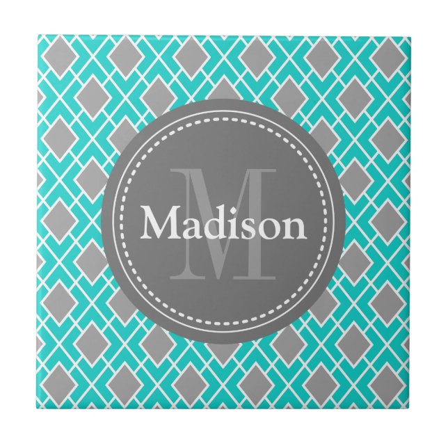 Modernes Aquamarines Blue Gray Diamond Muster Fliese (Vorderseite)