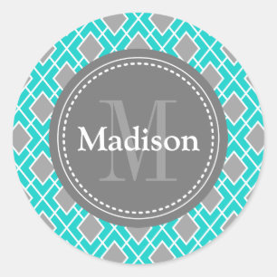 Modernes Aquamarines Blue Gray Diamond Muster Runder Aufkleber