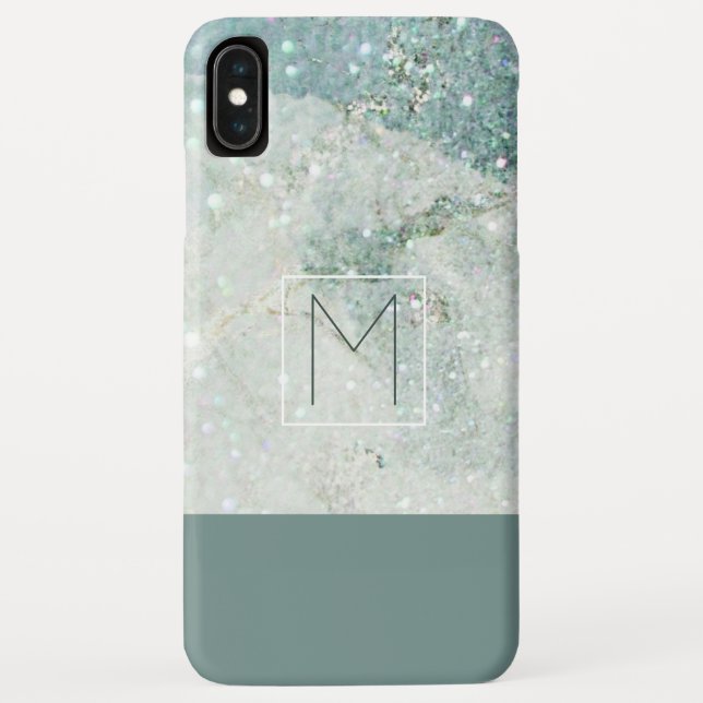 Modernes Aquamarines Blue Marble Minimal Monogram Case-Mate iPhone Hülle (Rückseite)