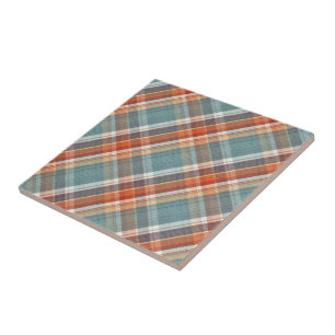 Modernes Aquamarines dunkelblaues Orange Kariertes Fliese